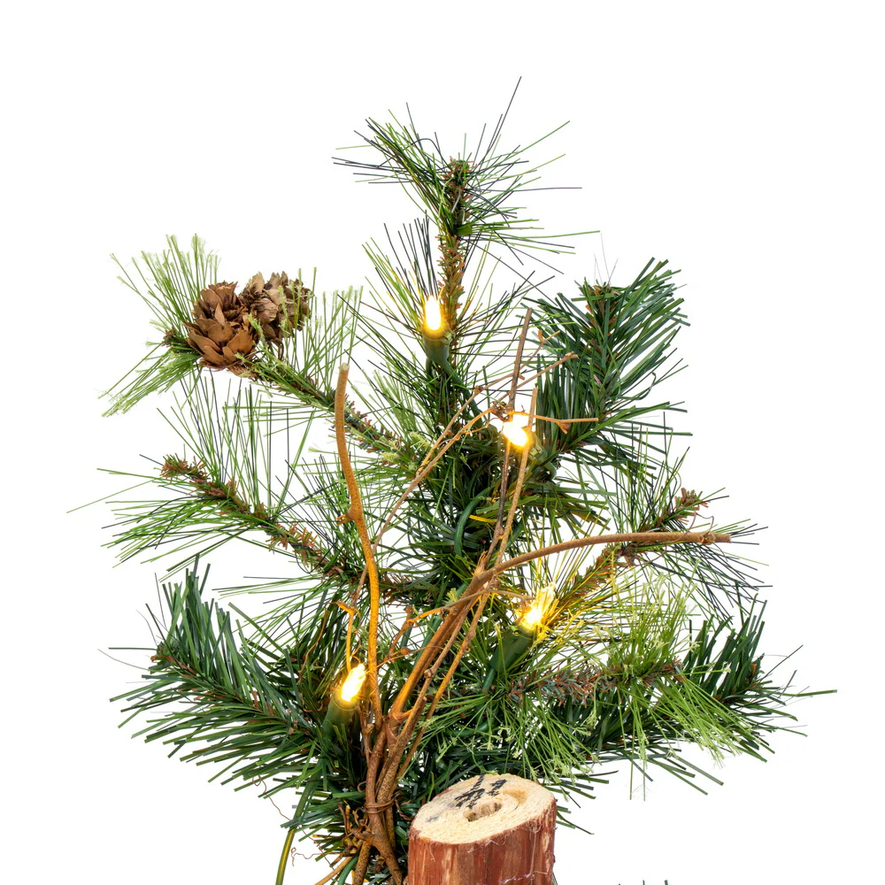 6'Hx36"W Mixed Country Artificial Alpine Tree w/Pinecone & Grapevine, LED Pre-Lit -Green/Brown - Image 2