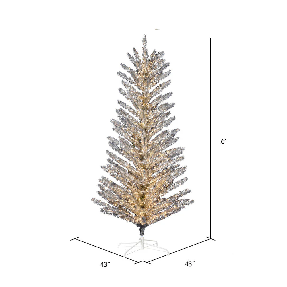 6'Hx43"W Vintage Aluminum Pine Artificial Christmas Tree, Micro LED Pre-Lit -Silver - Image 3