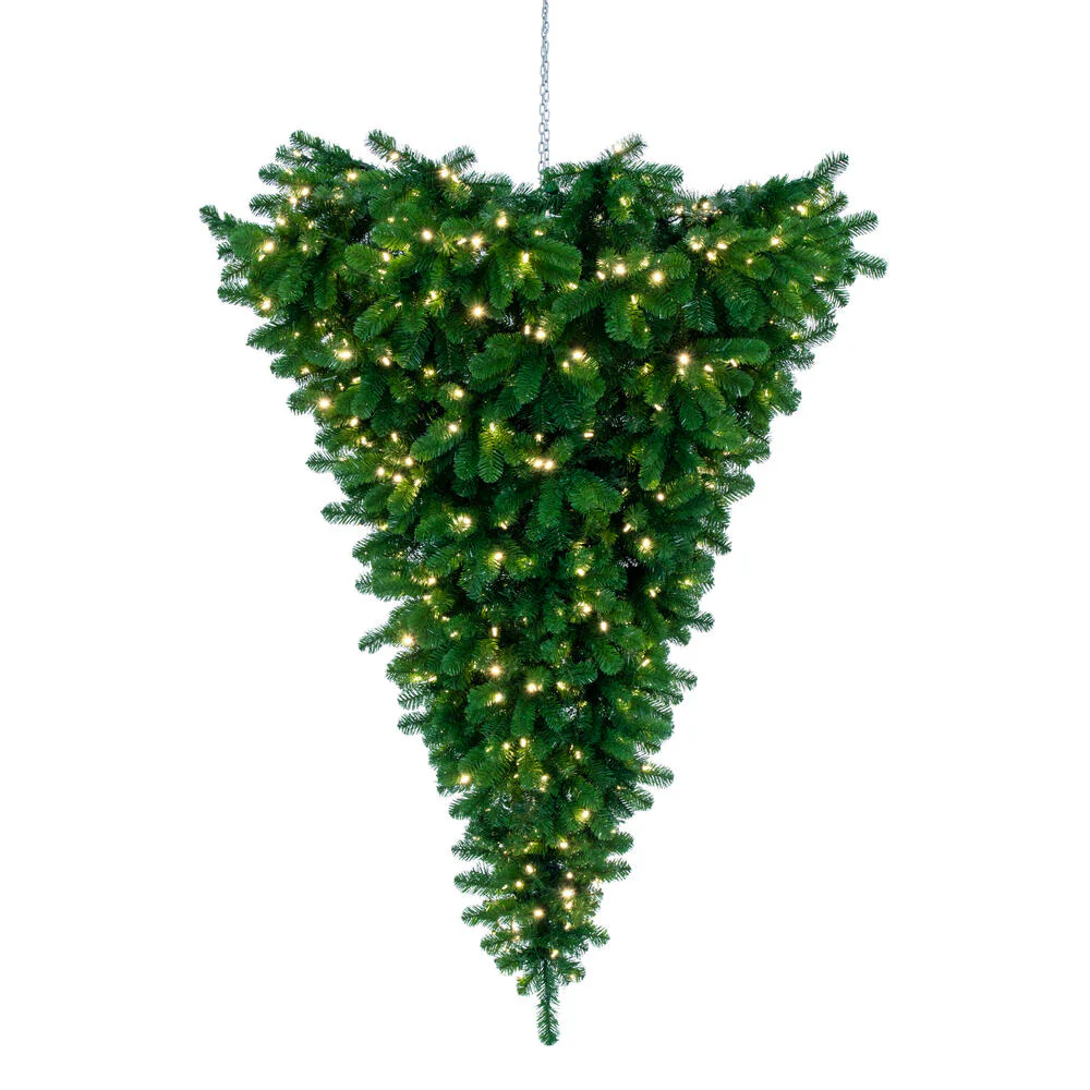 6'Hx61"W Hanging Upside-Down American Pine Artificial Christmas Tree, LED Pre-Lit -Green