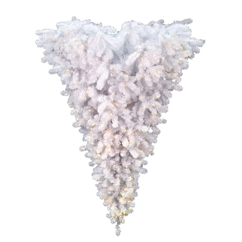 6'Hx61"W Hanging Upside-Down American Pine Artificial Christmas Tree, LED Pre-Lit -White