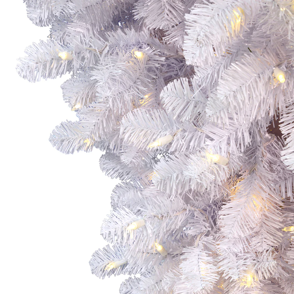 6'Hx61"W Hanging Upside-Down American Pine Artificial Christmas Tree, LED Pre-Lit -White - Image 2