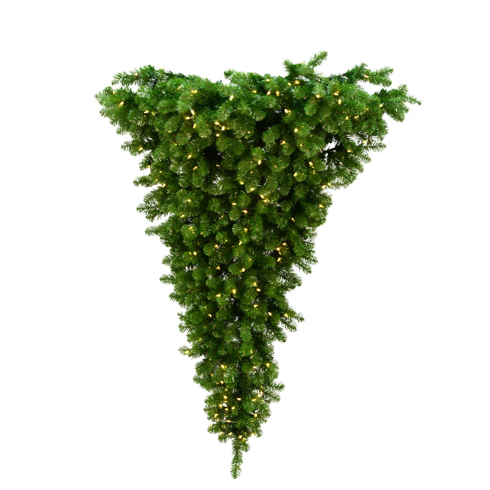 6'Hx61"W Hanging Upside-Down Half-Tree/Wall American Pine Artificial Christmas Tree, LED Pre-Lit -Green