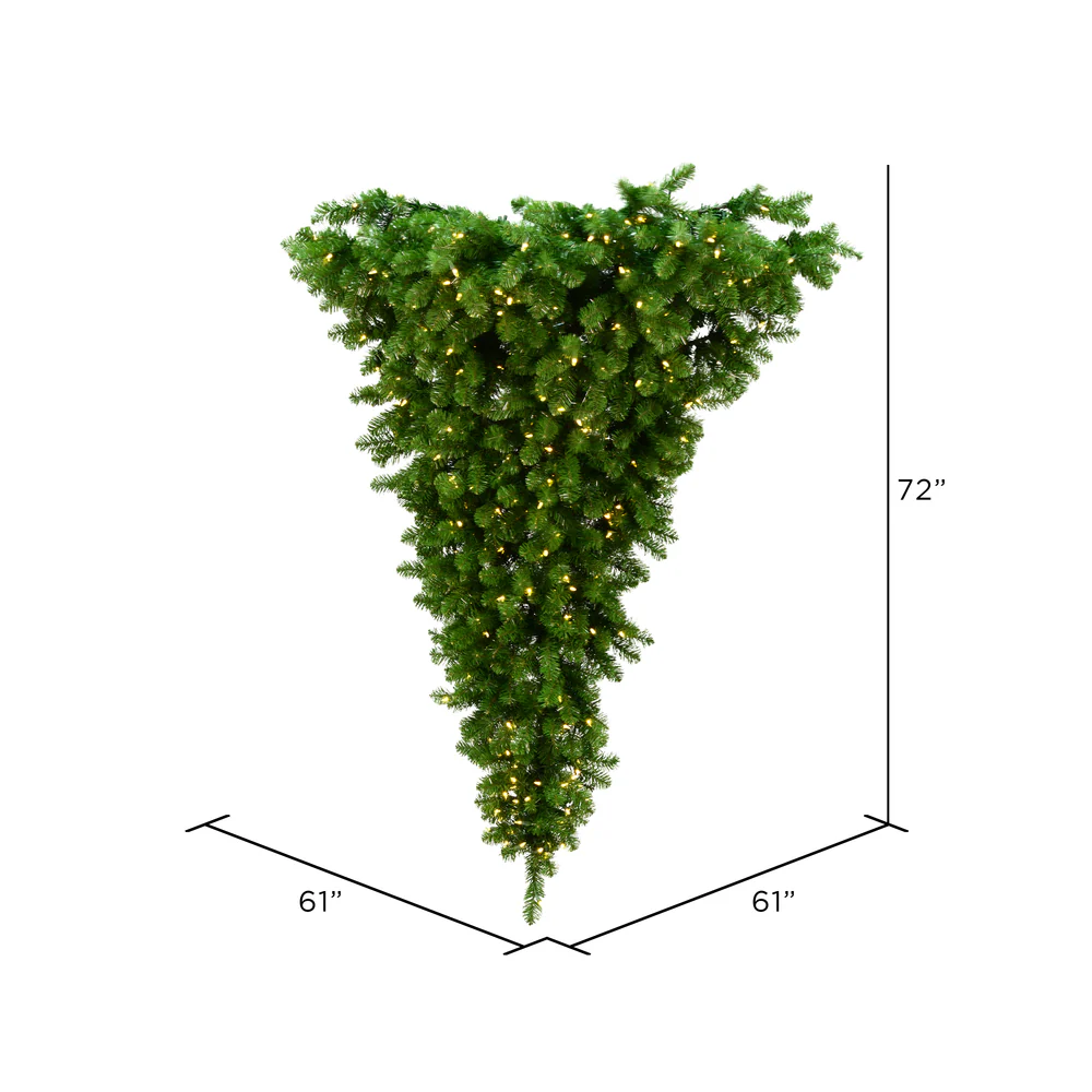 6'Hx61"W Hanging Upside-Down Half-Tree/Wall American Pine Artificial Christmas Tree, LED Pre-Lit -Green - Image 3