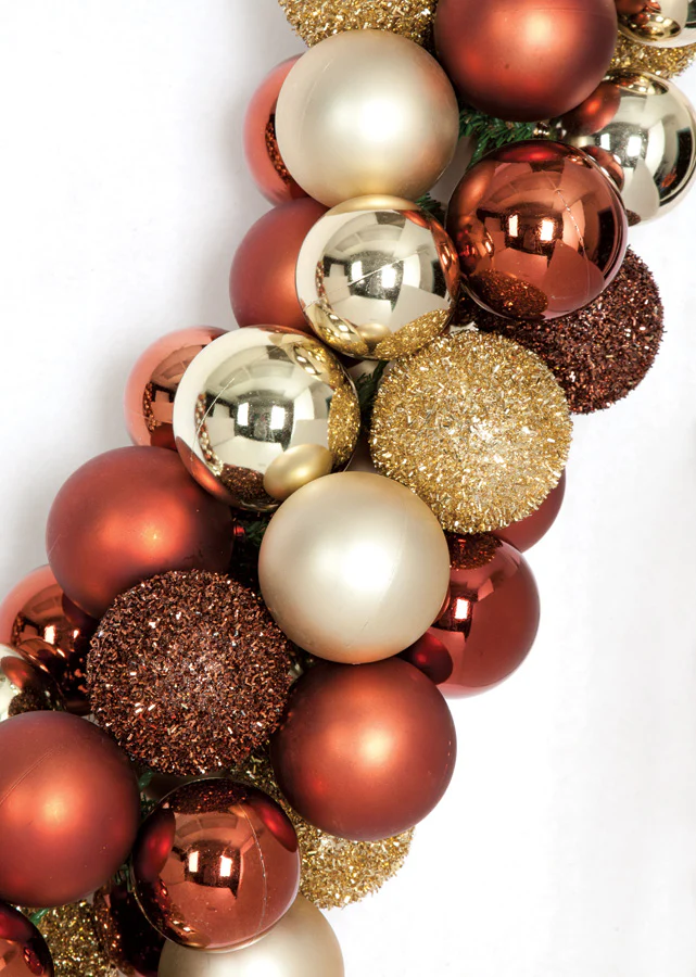 6'Lx8"W Plastic Mixed Ball Artificial Garland -Copper/Gold/Brown - Image 3