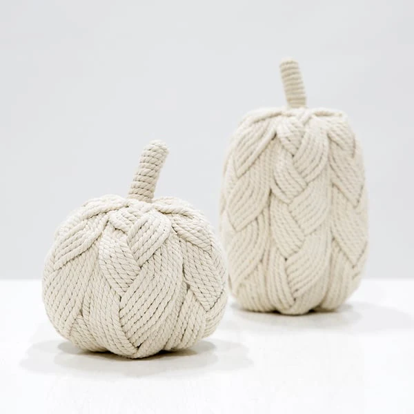 7.4"Hx7"W Artificial Rope Pumpkin -Beige (Pack of 4) - Image 2