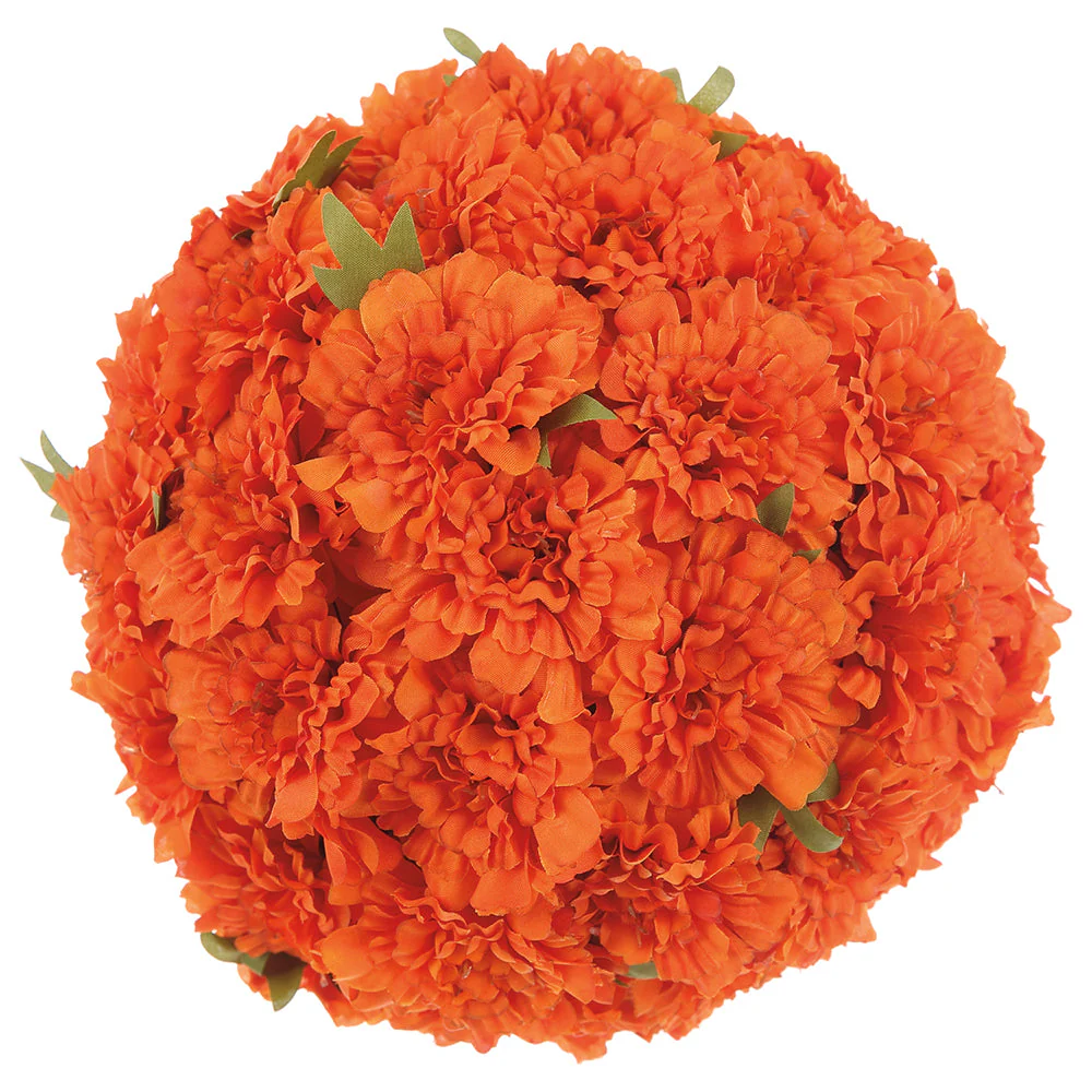 7.5" Marigold Flower Silk Kissing Ball -Orange (Pack of 12)