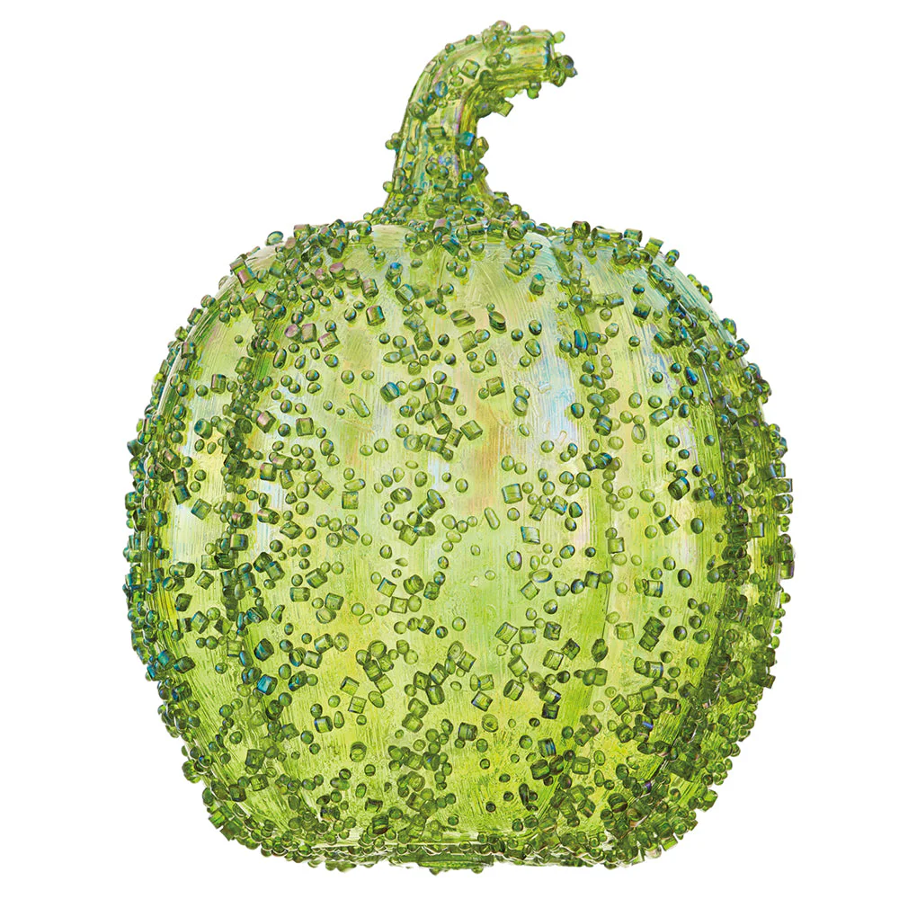 7.5"Hx5.5"W Beaded Artificial Pumpkin -Green (Pack of 6)