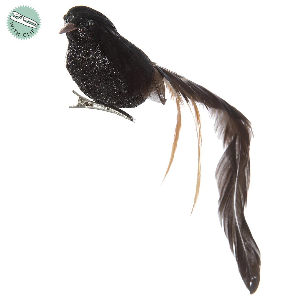 7.9" Halloween Bird With Clip -Black (Pack of 12)