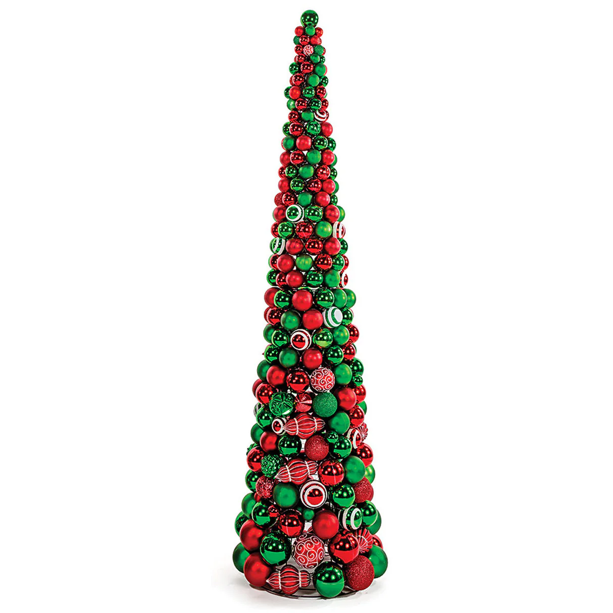 7' Matte & Reflective Plastic Ball Cone Topiary -Red/Green