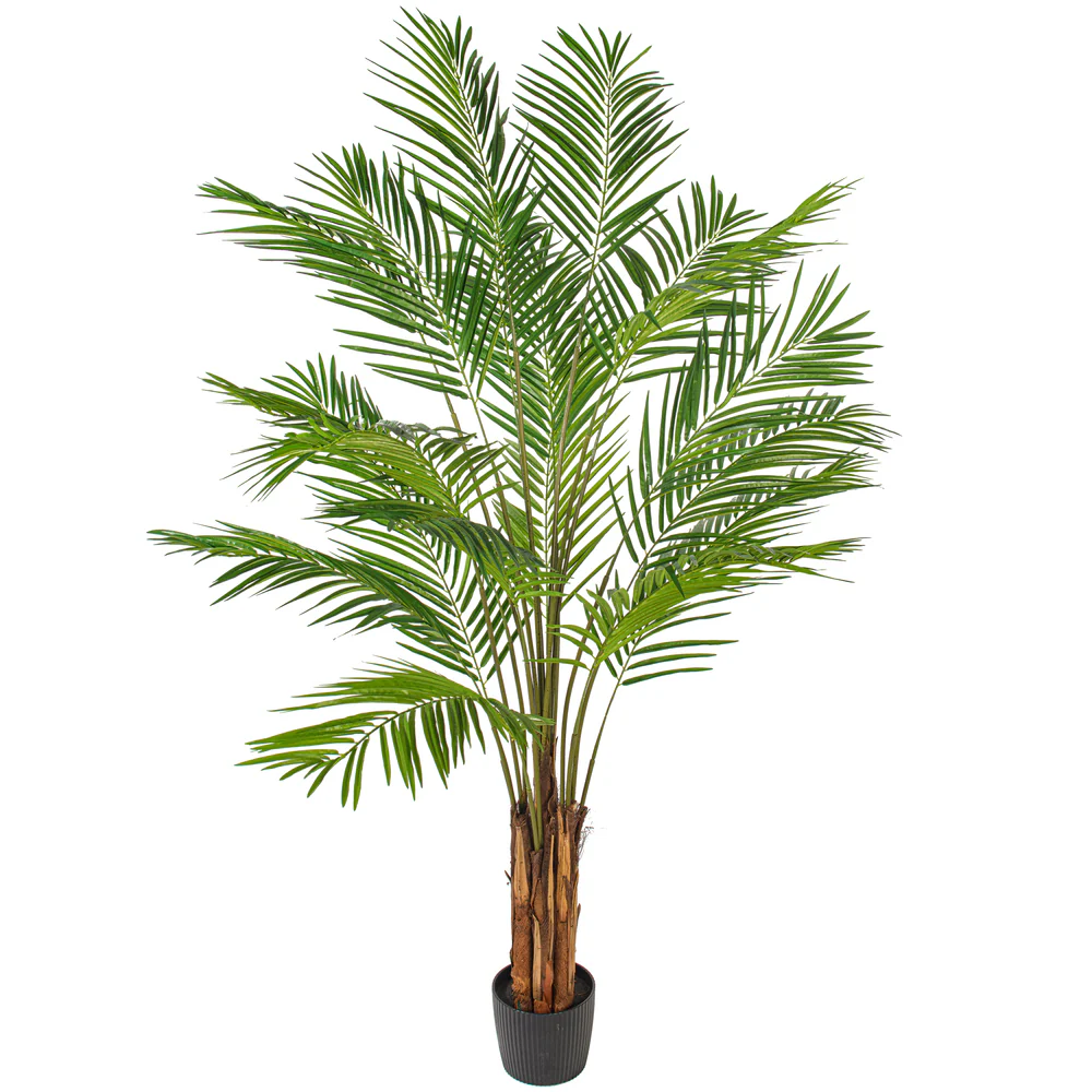 7' Silk Areca Palm Tree w/Plastic Pot -Green - Image 4