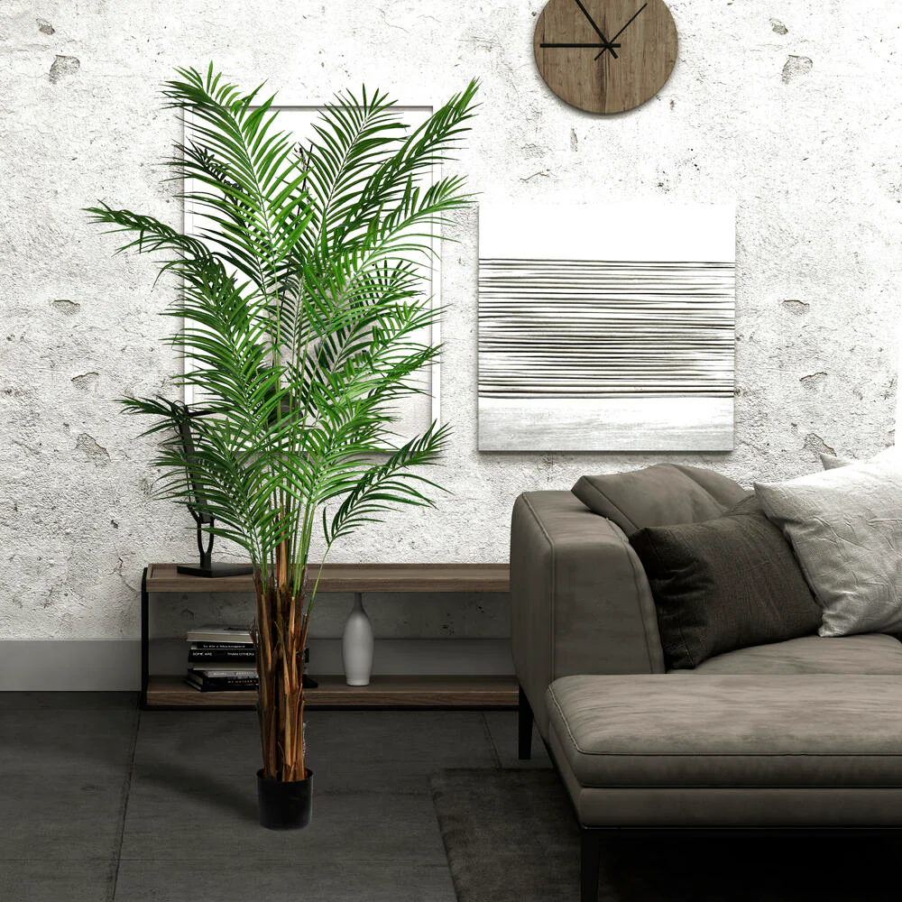 7' Silk Areca Palm Tree w/Plastic Pot -Green - Image 5