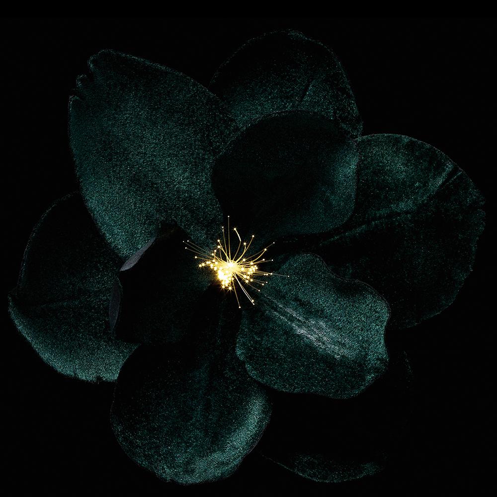 7" Velvet Magnolia Battery Operated Fiber Optic Light Artificial Clip-On Flower -Green (Pack of 12) - Image 2