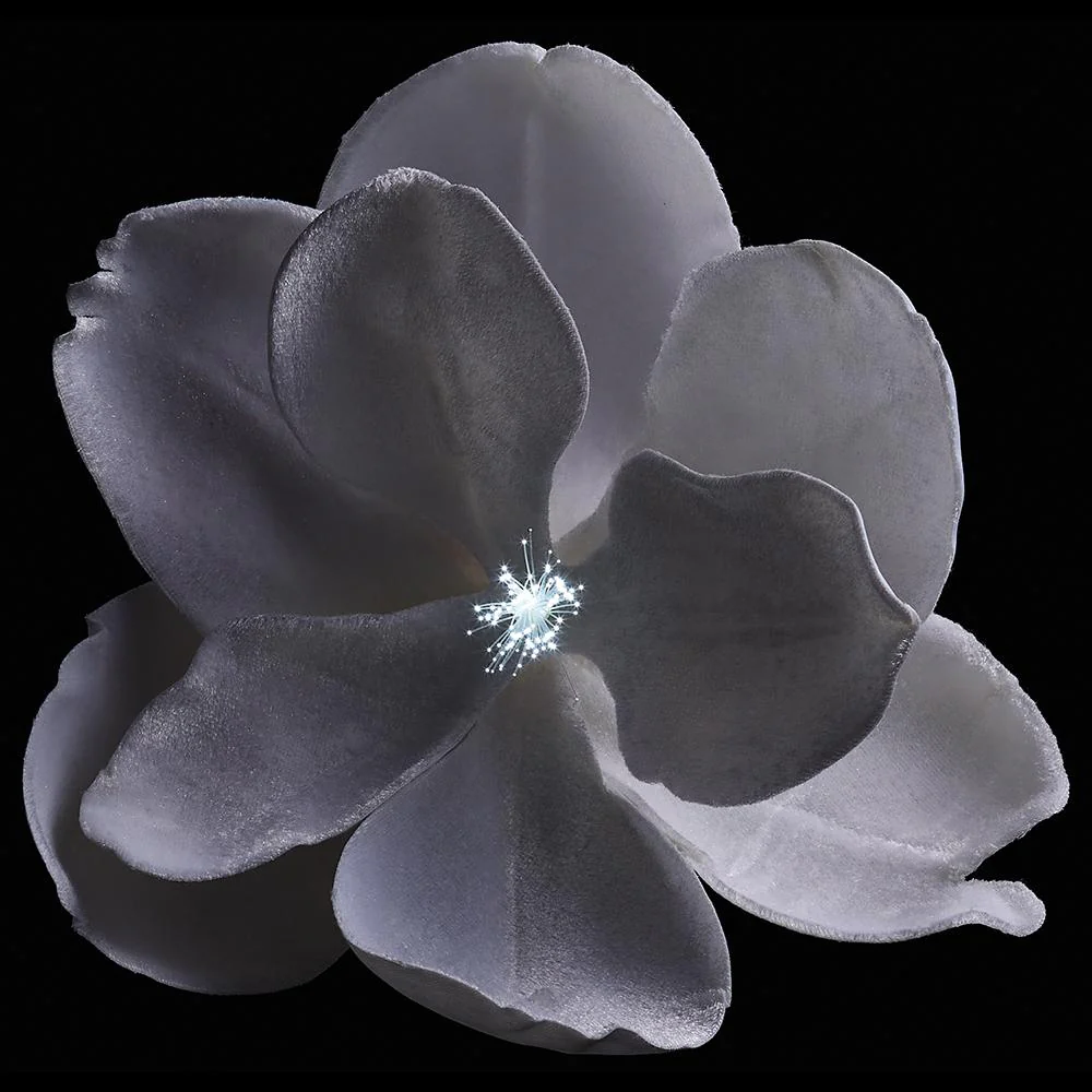 7" Velvet Magnolia Battery Operated Fiber Optic Light Artificial Clip-On Flower -White (Pack of 12) - Image 2
