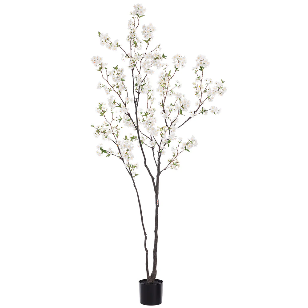 7'10" Cherry Blossom Flower Silk Tree w/Pot -White