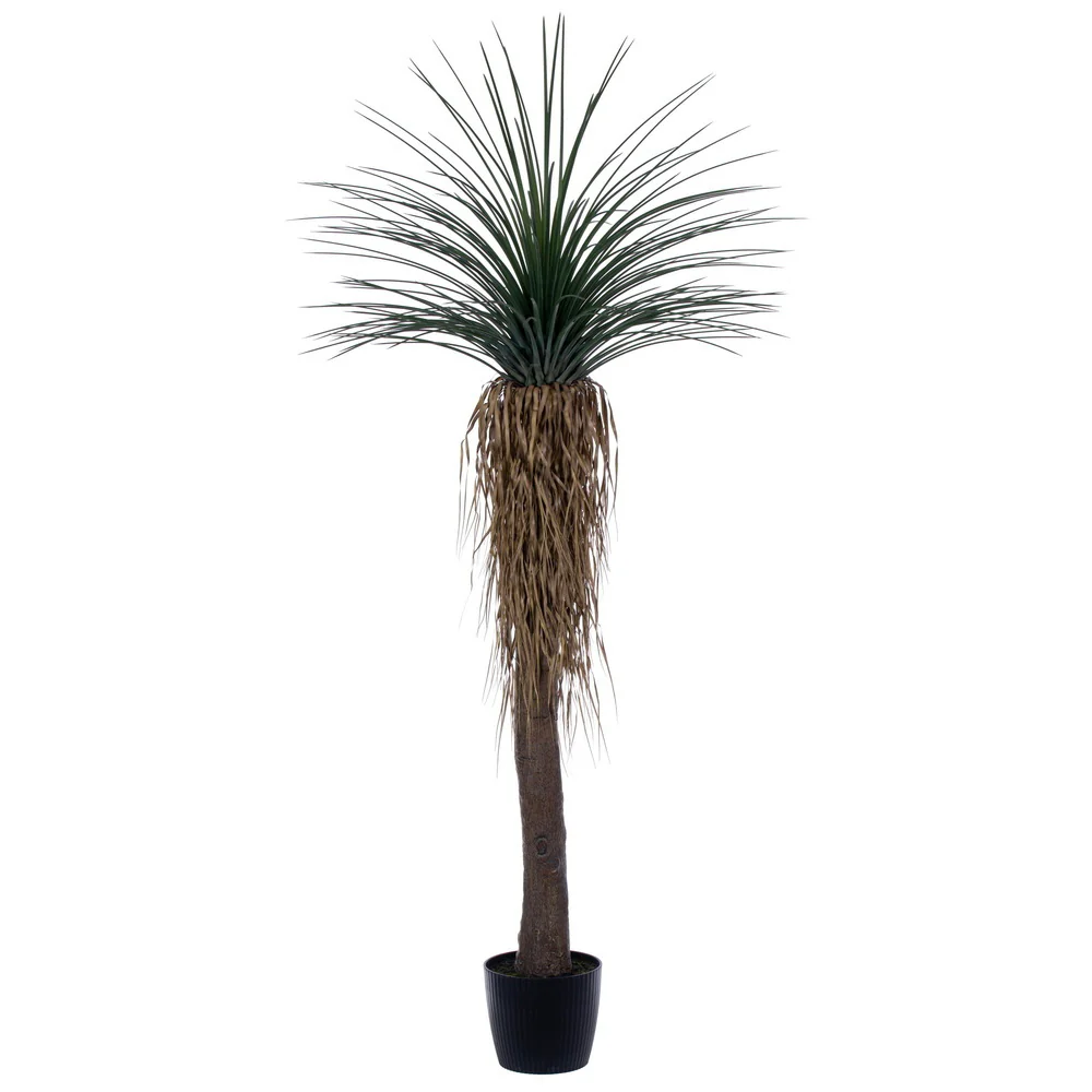 7'2" Outdoor UV-Resistant Artificial Nolina Ponytail Palm Plant w/Planter -Green
