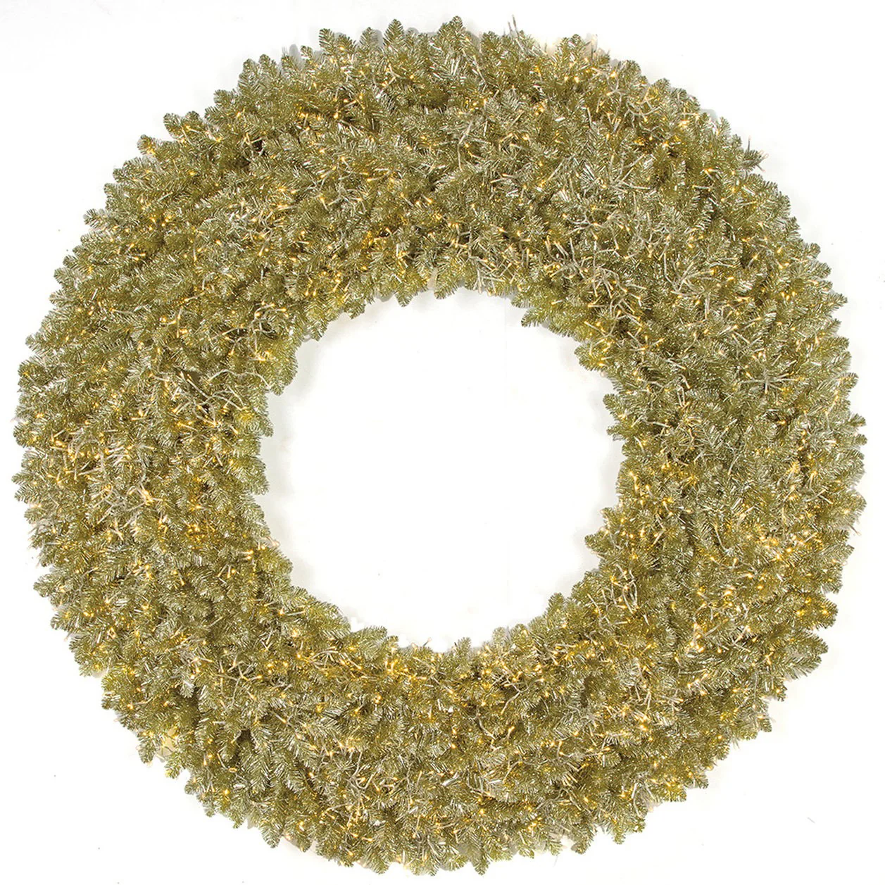 72" Tinsel Sparkling Champagne Artificial Wreath, Micro LED Pre-Lit -Champagne