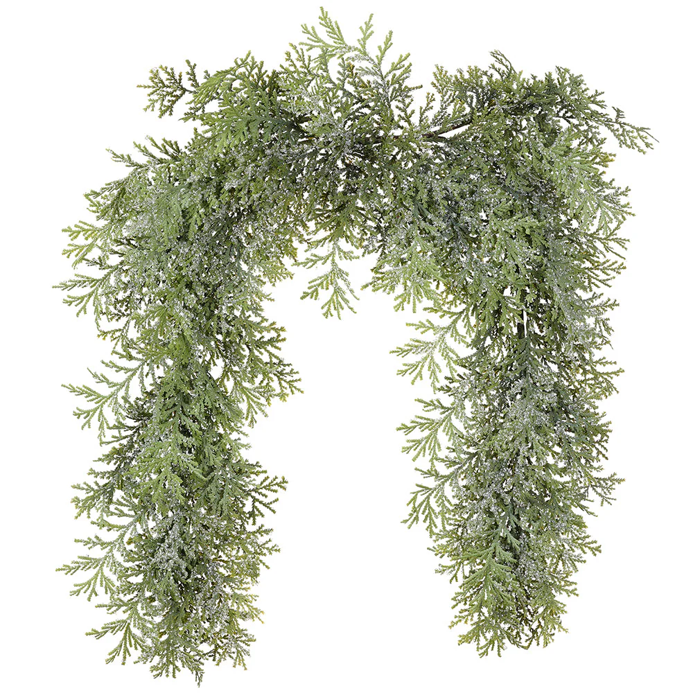 72" Wide Iced Cedar Artificial Mantel Swag -Green/Clear (Pack of 4)
