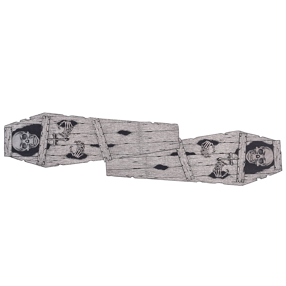 72"x14" Halloween Skeleton Coffin Table Runner -Black/Beige (Pack of 2)