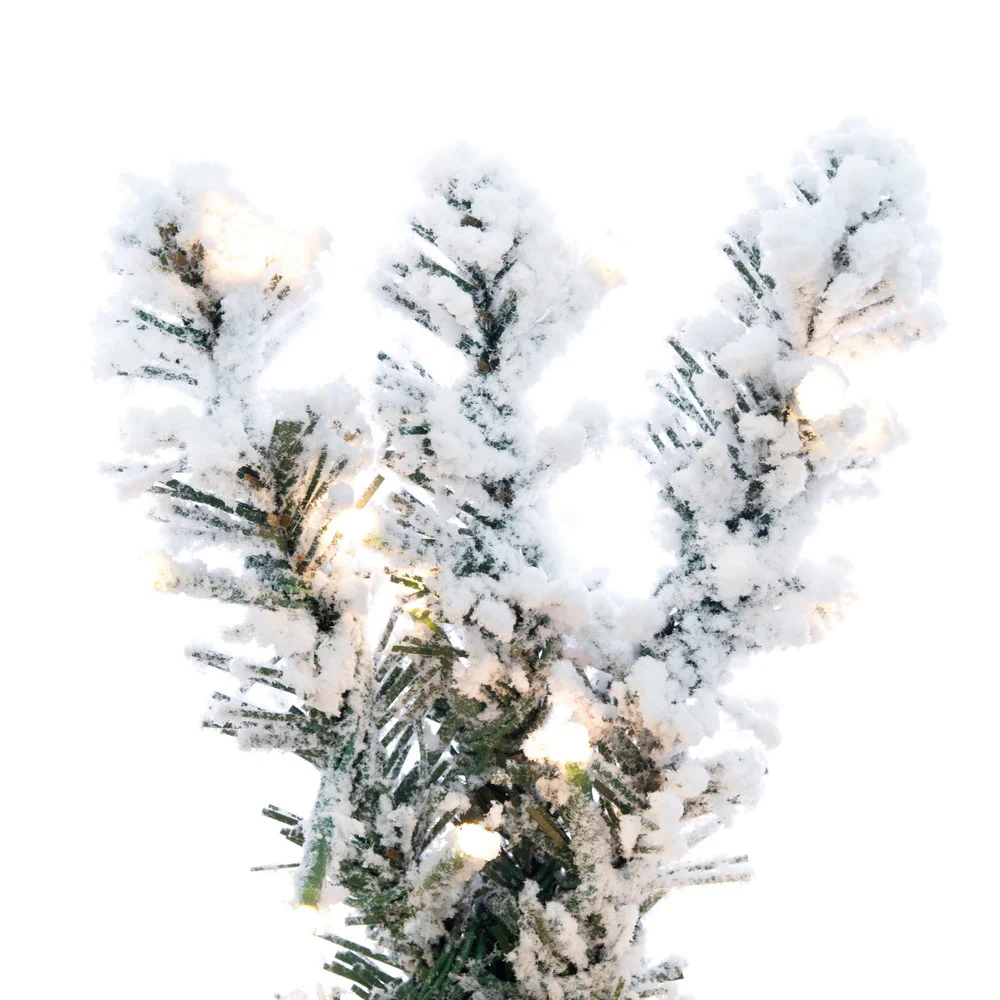 7'6"Hx22"W Snowy Flocked Alpine Artificial Christmas Tree, Micro LED Pre-Lit (Multi-Mode) -Green - Image 2