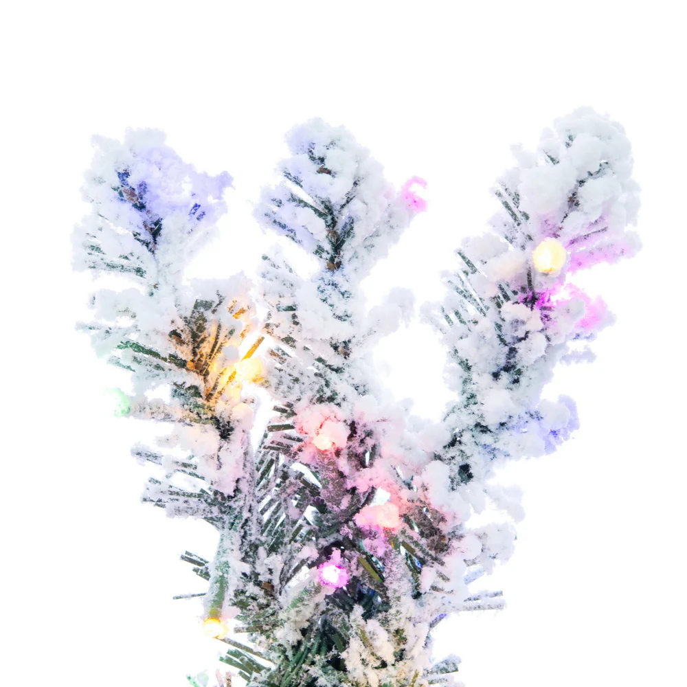 7'6"Hx22"W Snowy Flocked Alpine Artificial Christmas Tree, Micro LED Pre-Lit (Multi-Mode) -Green - Image 3