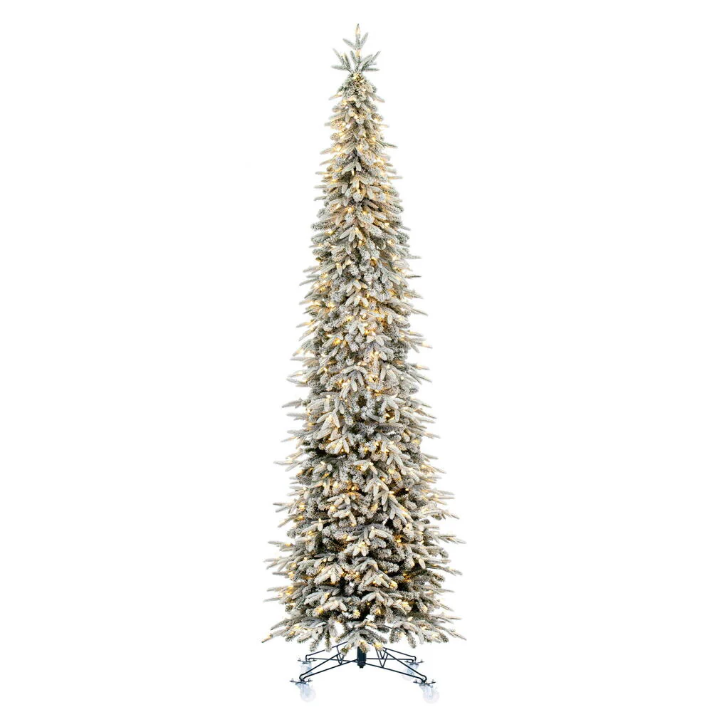 7'6"Hx30"W PE Frosted Tacoma Fraser Fir Artificial Christmas Tree, LED Pre-Lit -White