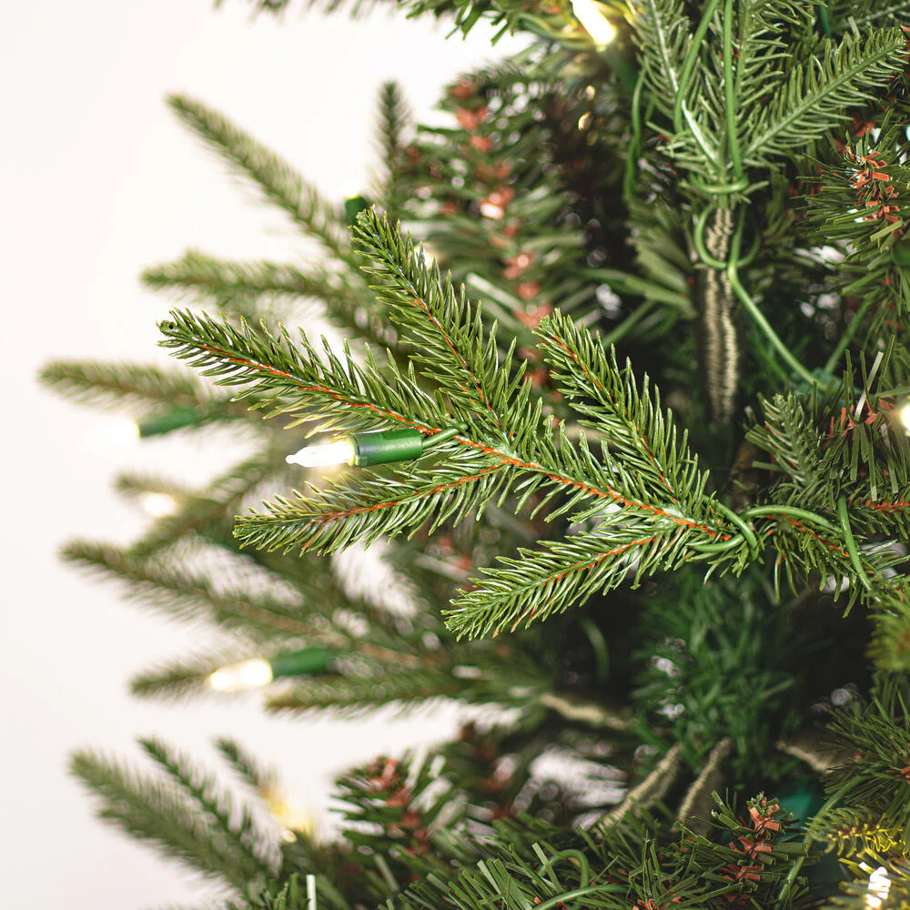 7'6"Hx30"W PE Pencil Bixley Fir Artificial Christmas Tree, LED Pre-Lit -Green - Image 2
