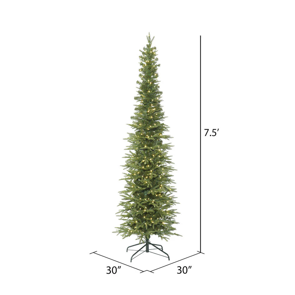 7'6"Hx30"W PE Pencil Bixley Fir Artificial Christmas Tree, LED Pre-Lit -Green - Image 3