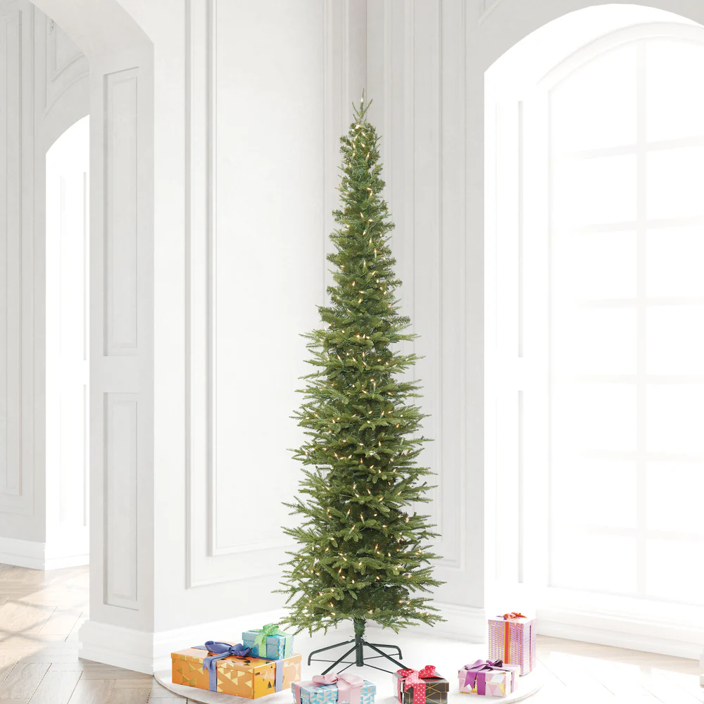 7'6"Hx30"W PE Pencil Bixley Fir Artificial Christmas Tree, LED Pre-Lit -Green - Image 8