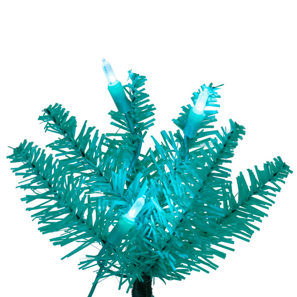 7'6"Hx32"W Pencil Artificial Christmas Tree, LED Pre-Lit (Aqua) -Aqua - Image 2