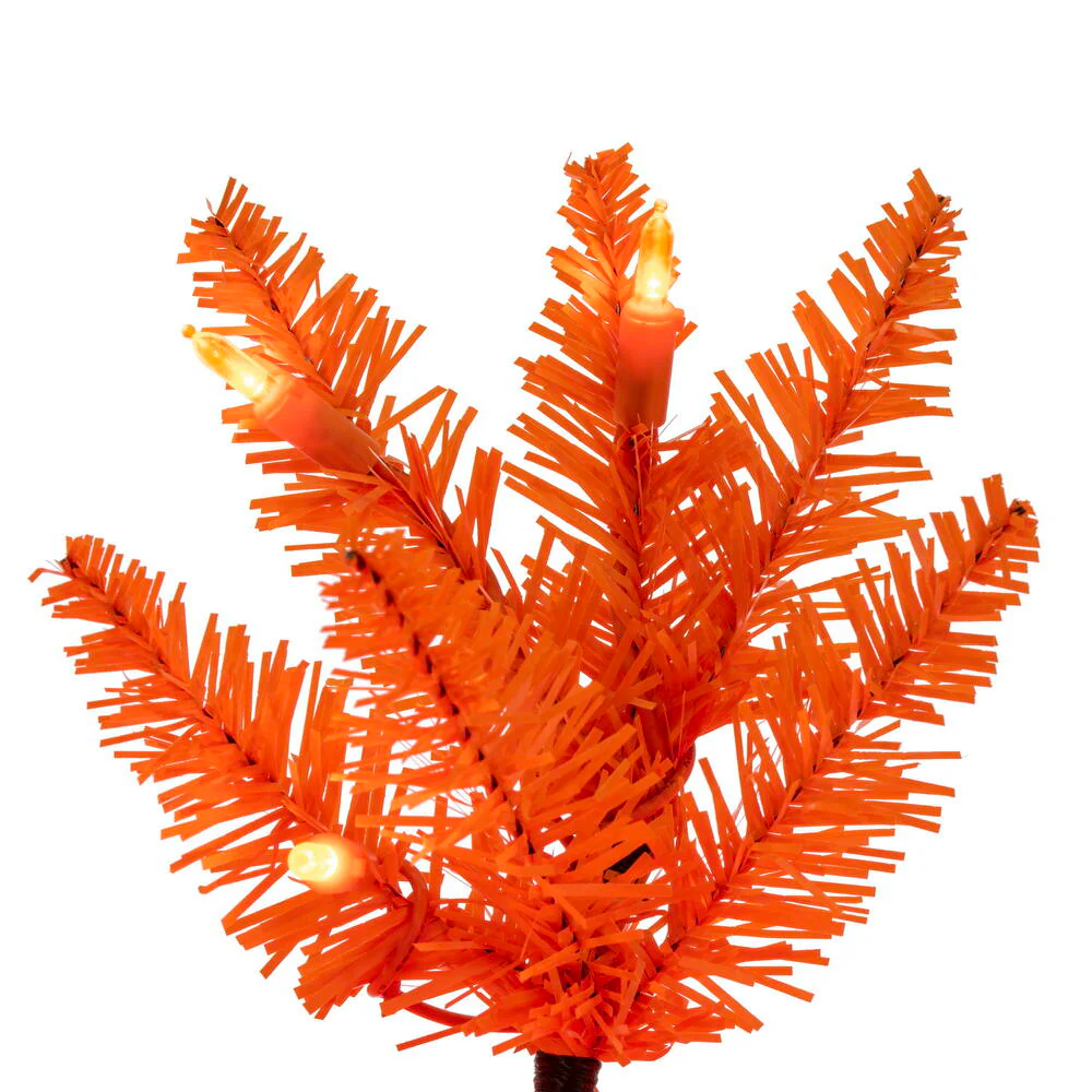 7'6"Hx32"W Pencil Artificial Christmas Tree, LED Pre-Lit (Orange) -Orange - Image 2