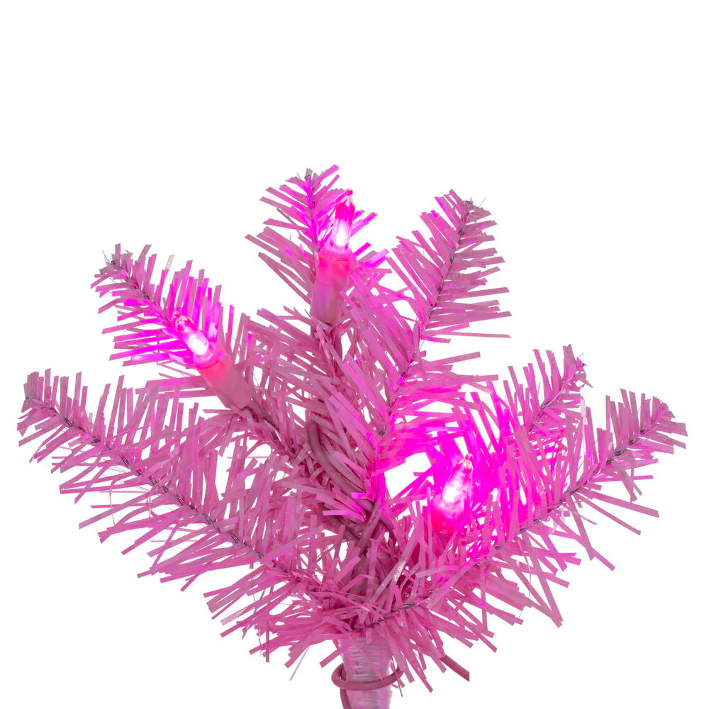 7'6"Hx32"W Pencil Artificial Christmas Tree, LED Pre-Lit (Pink) -Pink - Image 2