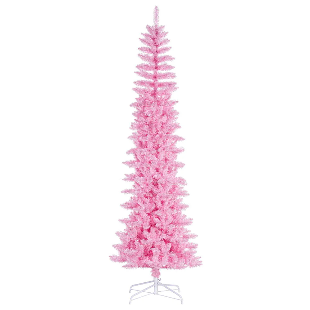 7'6"Hx32"W Pencil Artificial Christmas Tree, Unlit -Pink
