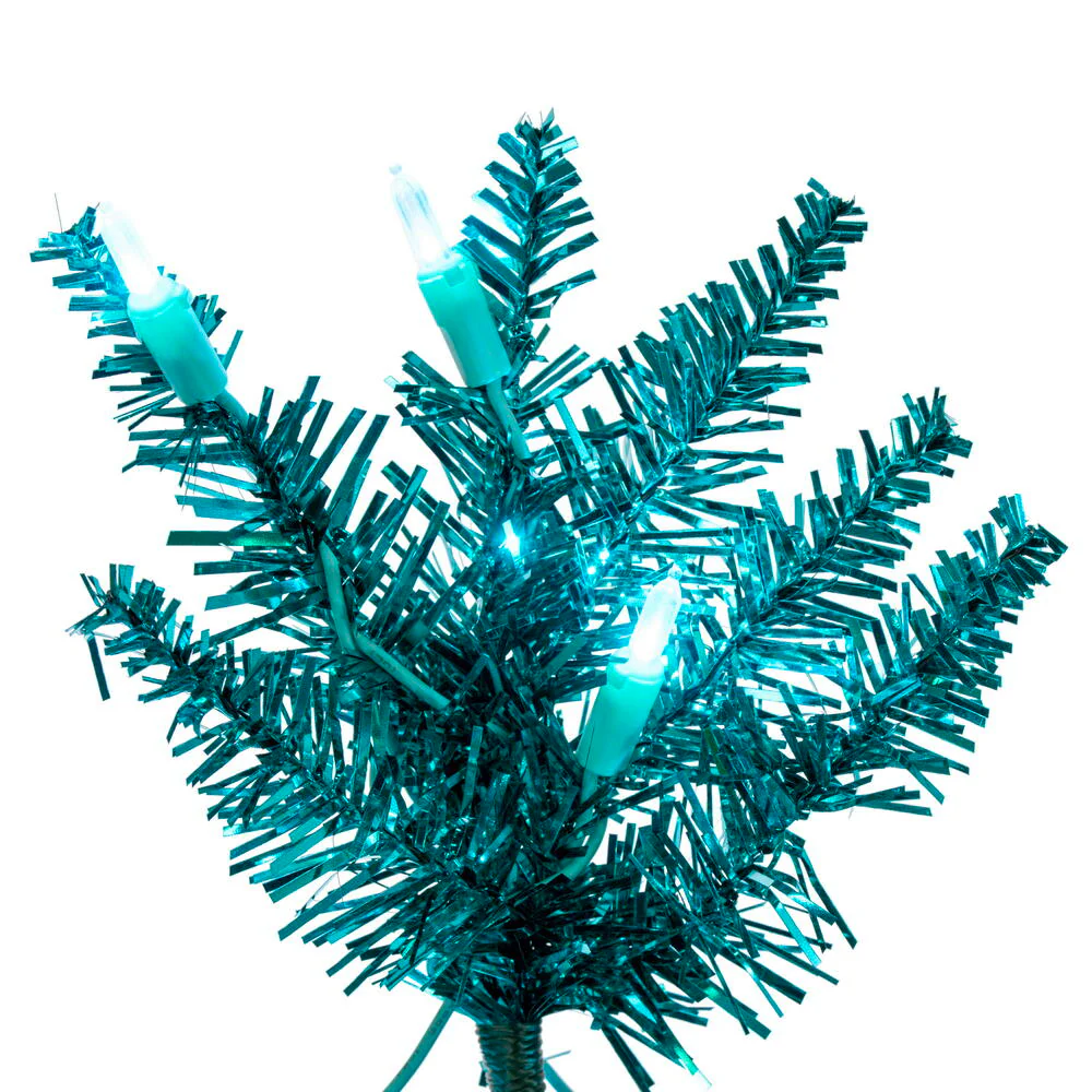 7'6"Hx32"W Tinsel Pencil Artificial Christmas Tree, LED Pre-Lit (Aqua) -Aqua - Image 2