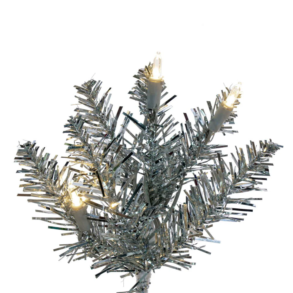 7'6"Hx32"W Tinsel Pencil Artificial Christmas Tree, LED Pre-Lit -Silver - Image 2