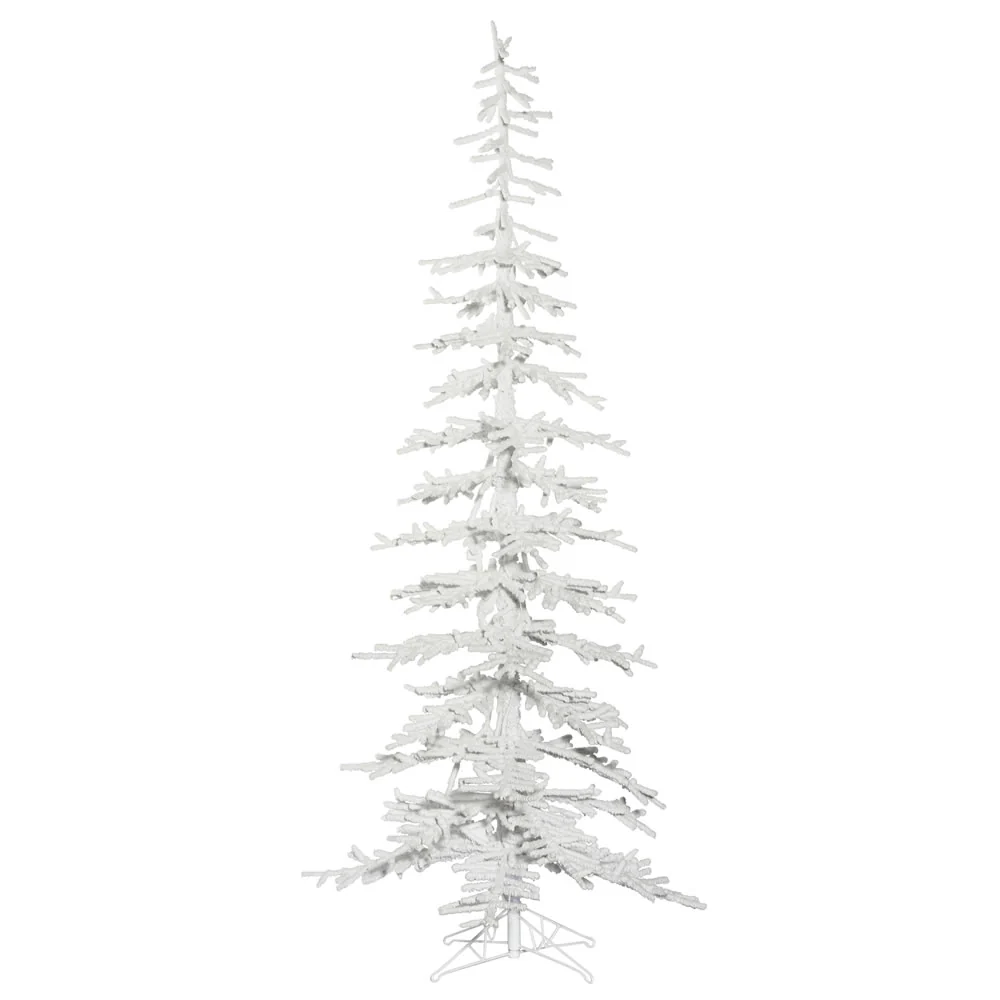 7'6"Hx34"W Flocked Kuna Pine Artificial Christmas Tree, Unlit -White