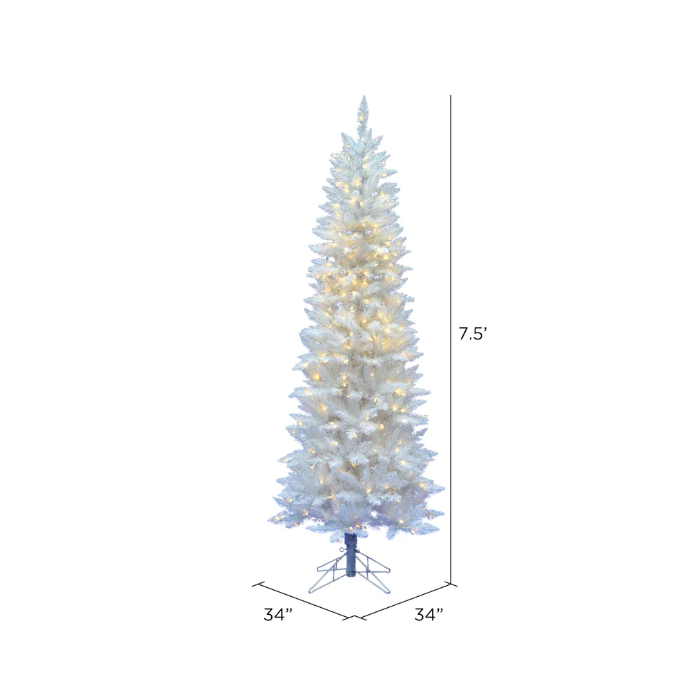 7'6"Hx34"W Pencil Sparkle White Spruce Artificial Christmas Tree, LED Pre-Lit -White - Image 3