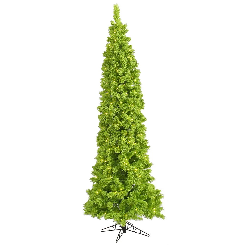 7'6"Hx35"W Flocked Pencil Fir Artificial Christmas Tree, LED Pre-Lit (Lime) -Lime