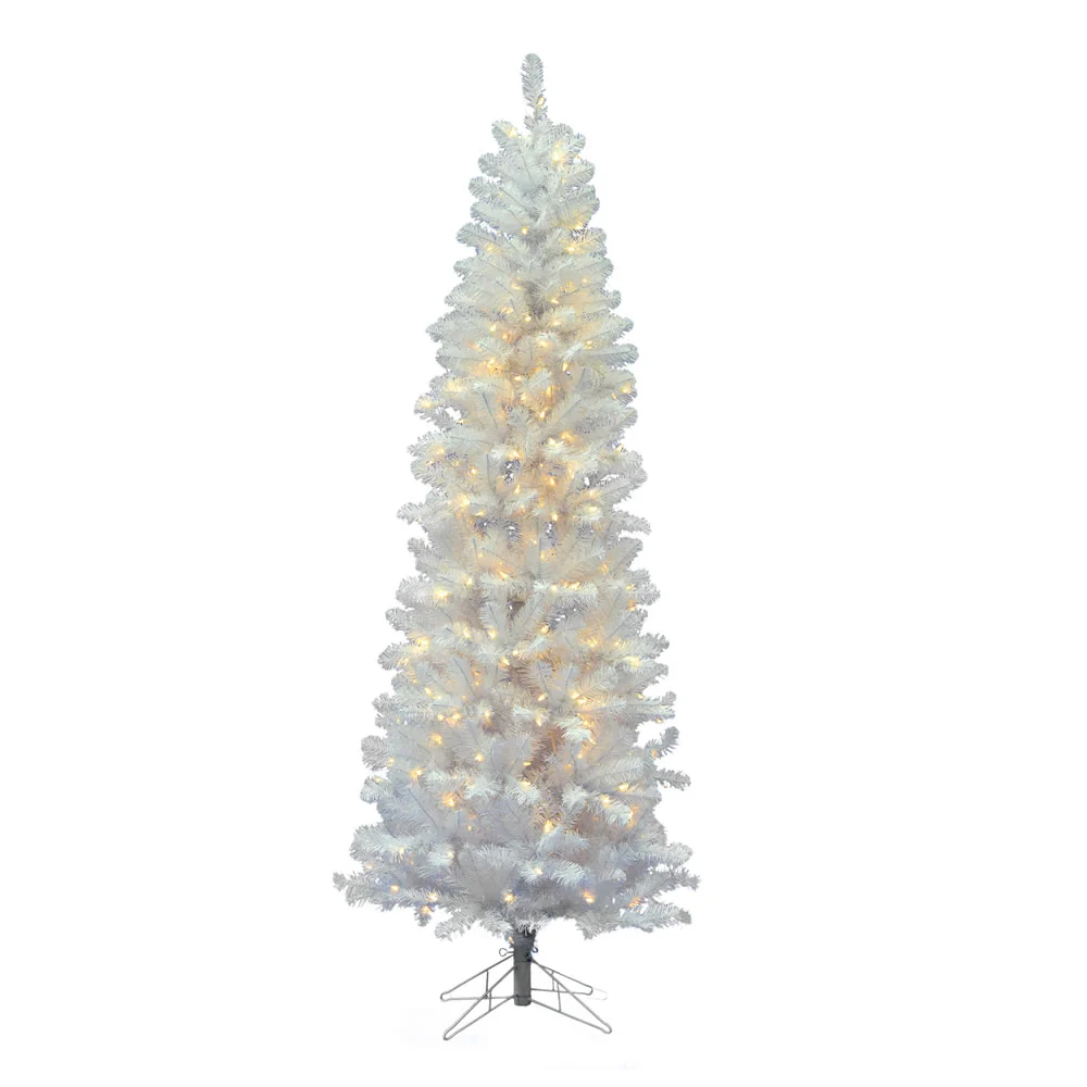 7'6"Hx36"W Pencil White Salem Pine Artificial Christmas Tree, LED Pre-Lit -White
