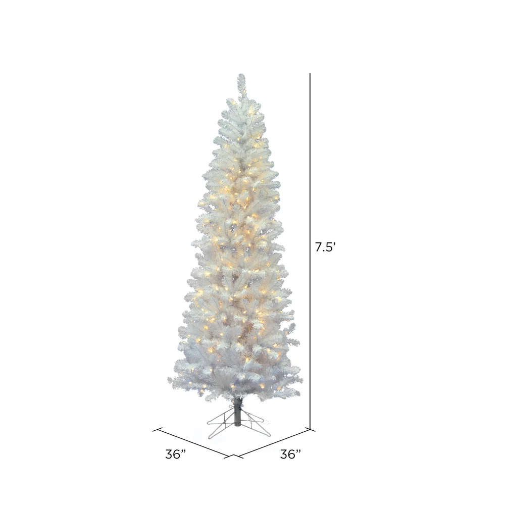 7'6"Hx36"W Pencil White Salem Pine Artificial Christmas Tree, LED Pre-Lit -White - Image 3