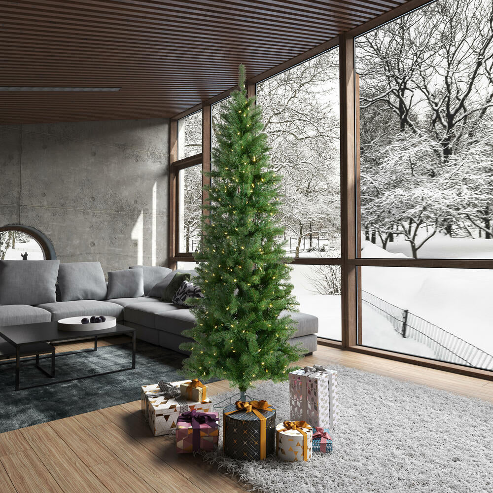 7'6"Hx36"W Slim Salem Pine Artificial Christmas Tree, LED Pre-Lit -Green - Image 7
