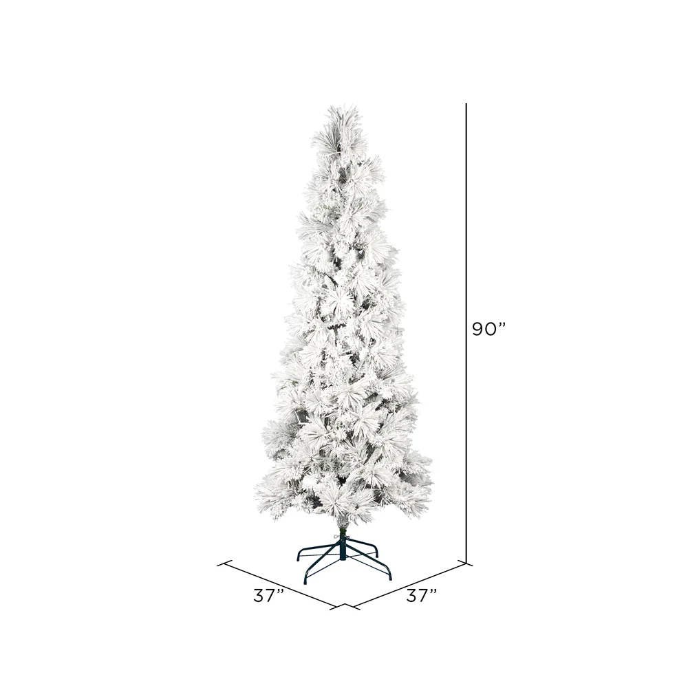 7'6"Hx37"W Flocked Pencil Atka Pine Artificial Christmas Tree, Unlit -White - Image 3