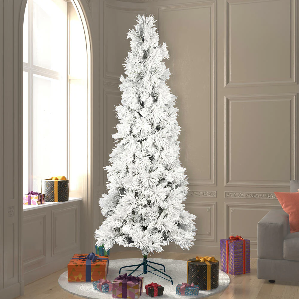 7'6"Hx37"W Flocked Pencil Atka Pine Artificial Christmas Tree, Unlit -White - Image 4
