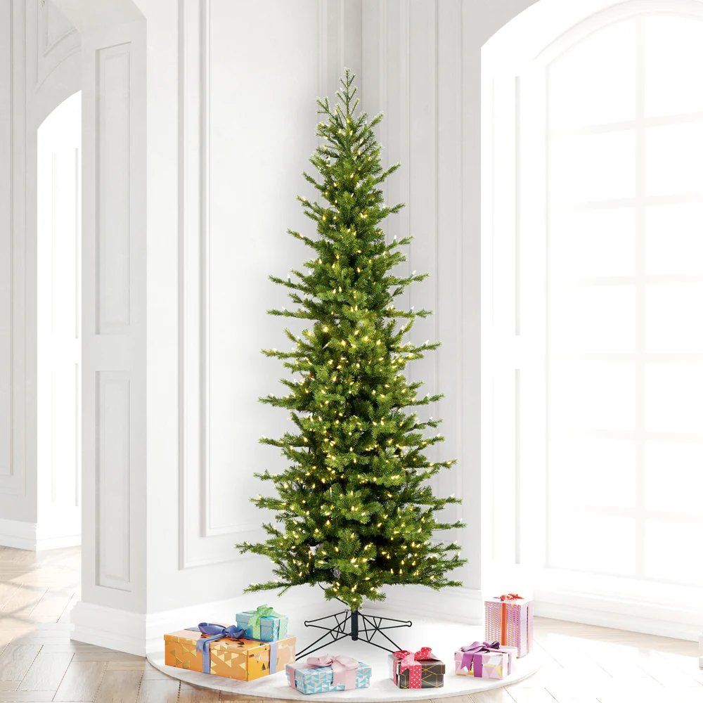 7'6"Hx38"W PE Pencil Moutauk Pine Artificial Christmas Tree, LED Pre-Lit -Green - Image 7