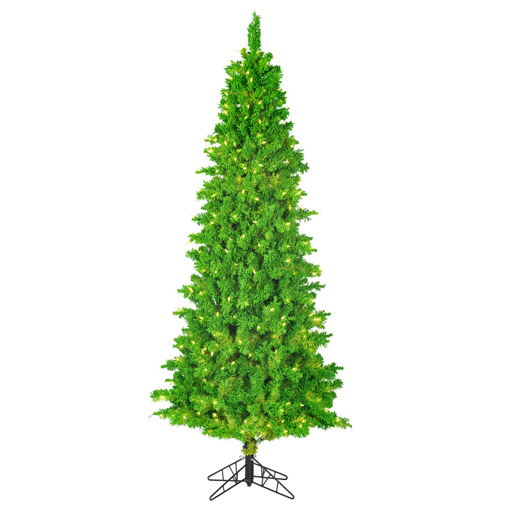 7'6"Hx39"W Flocked Slim Fir Artificial Christmas Tree, LED Pre-Lit (Lime) -Lime