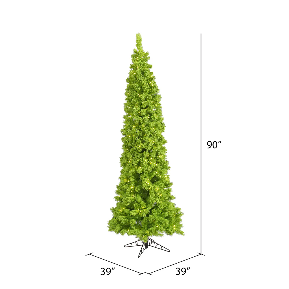 7'6"Hx39"W Flocked Slim Fir Artificial Christmas Tree, LED Pre-Lit (Lime) -Lime - Image 3