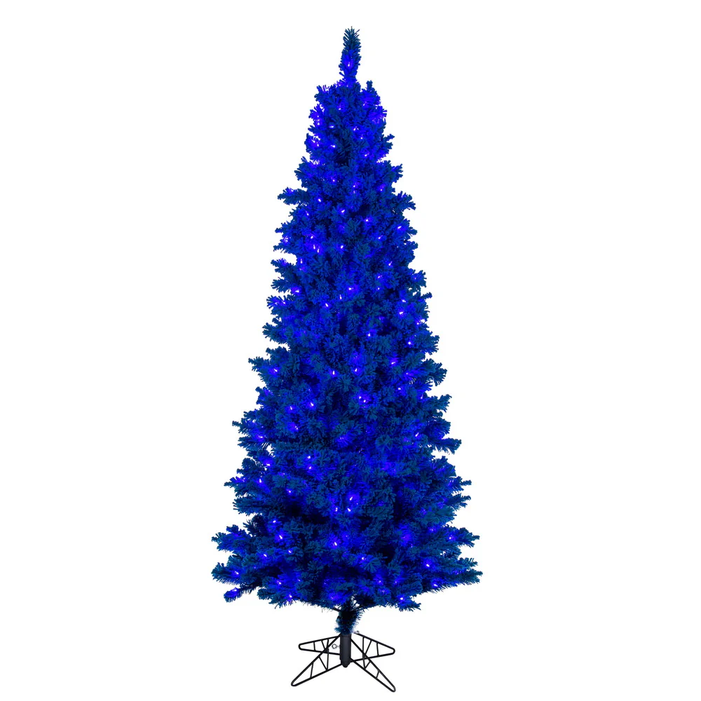 7'6"Hx39"W Flocked Slim Fir Artificial Christmas Tree, LED Pre-Lit (Turquoise) -Turquoise