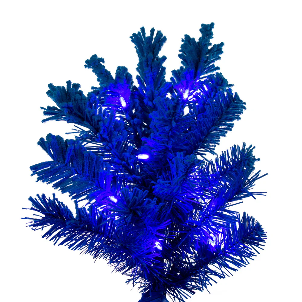 7'6"Hx39"W Flocked Slim Fir Artificial Christmas Tree, LED Pre-Lit (Turquoise) -Turquoise - Image 2