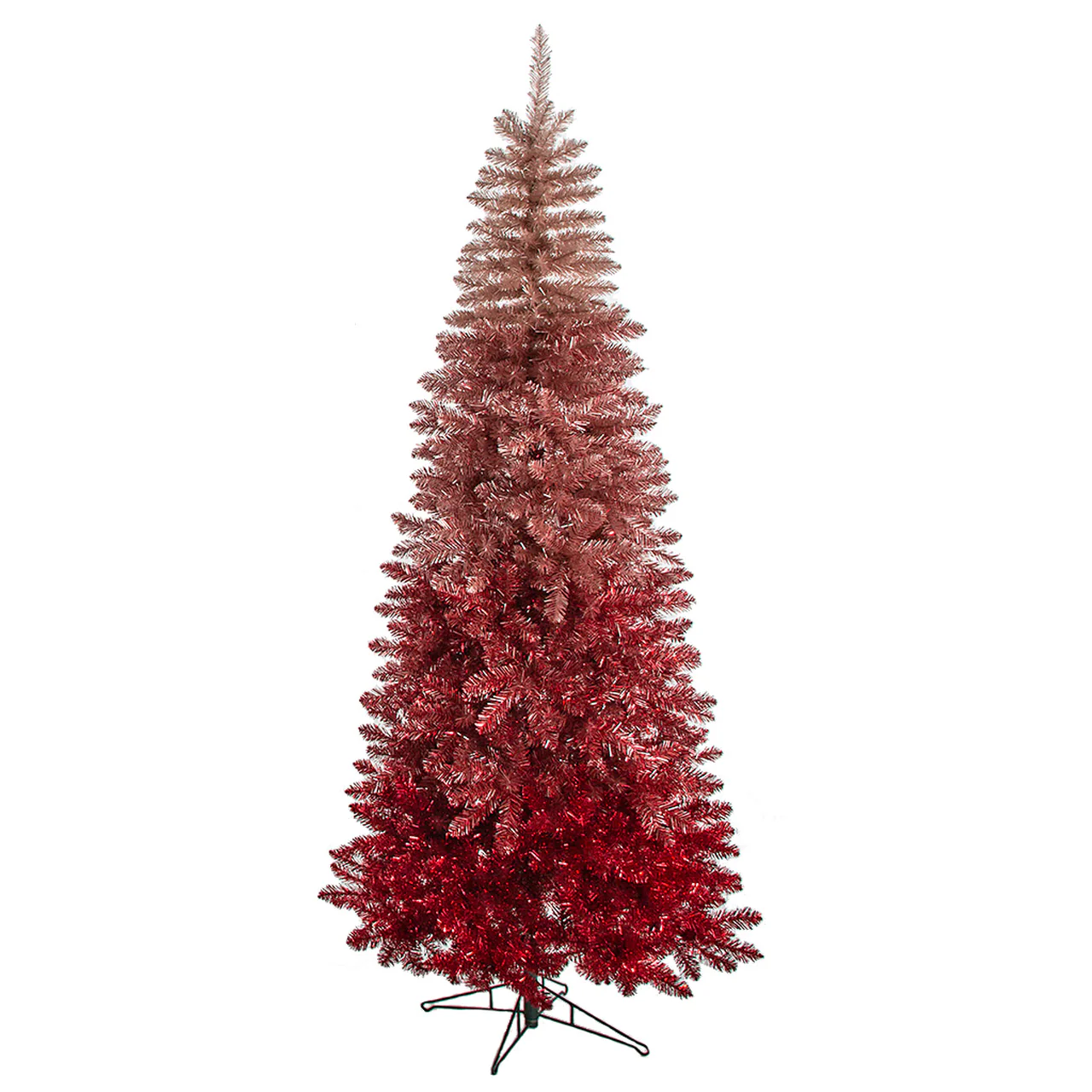 7'6"Hx39"W Tinsel Ombre Artificial Christmas Tree, Unlit -Pink/Red