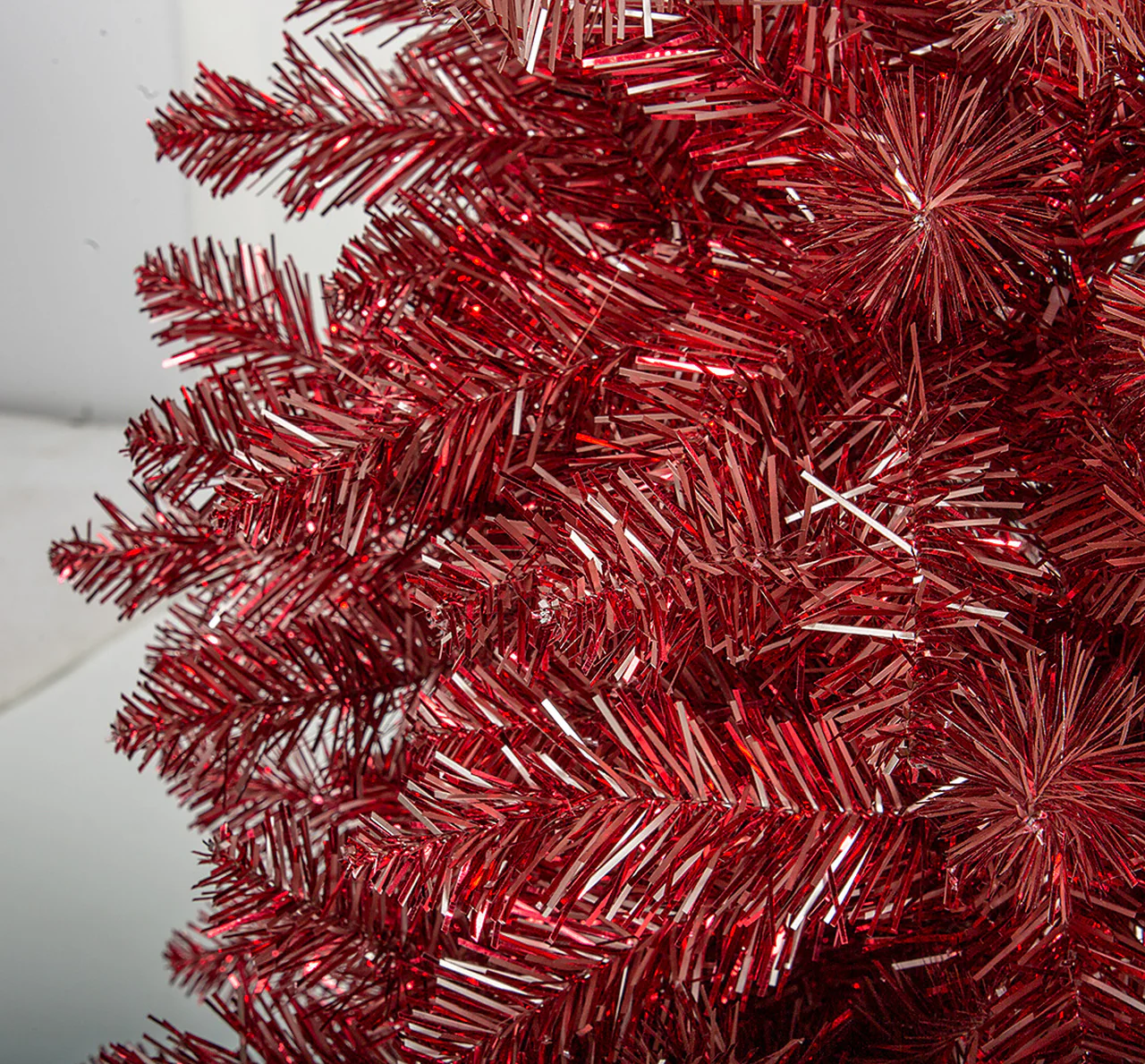 7'6"Hx39"W Tinsel Ombre Artificial Christmas Tree, Unlit -Pink/Red - Image 4