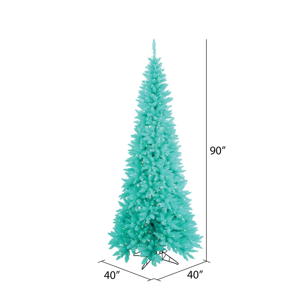 7'6"Hx40"W Slim Fir Artificial Christmas Tree, LED Pre-Lit (Aqua) -Aqua - Image 2